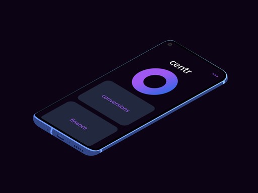 centr 应用在 Android 手机上的等距渲染图